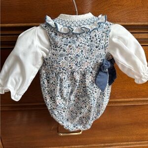 Edgehill Collection Blue and White Floral Romper Set